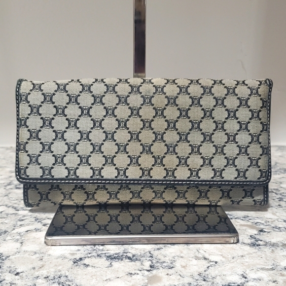 CELINE Macadam Triomphe Pattern Long Canvas And Leather Wallet - Picture 1 of 13